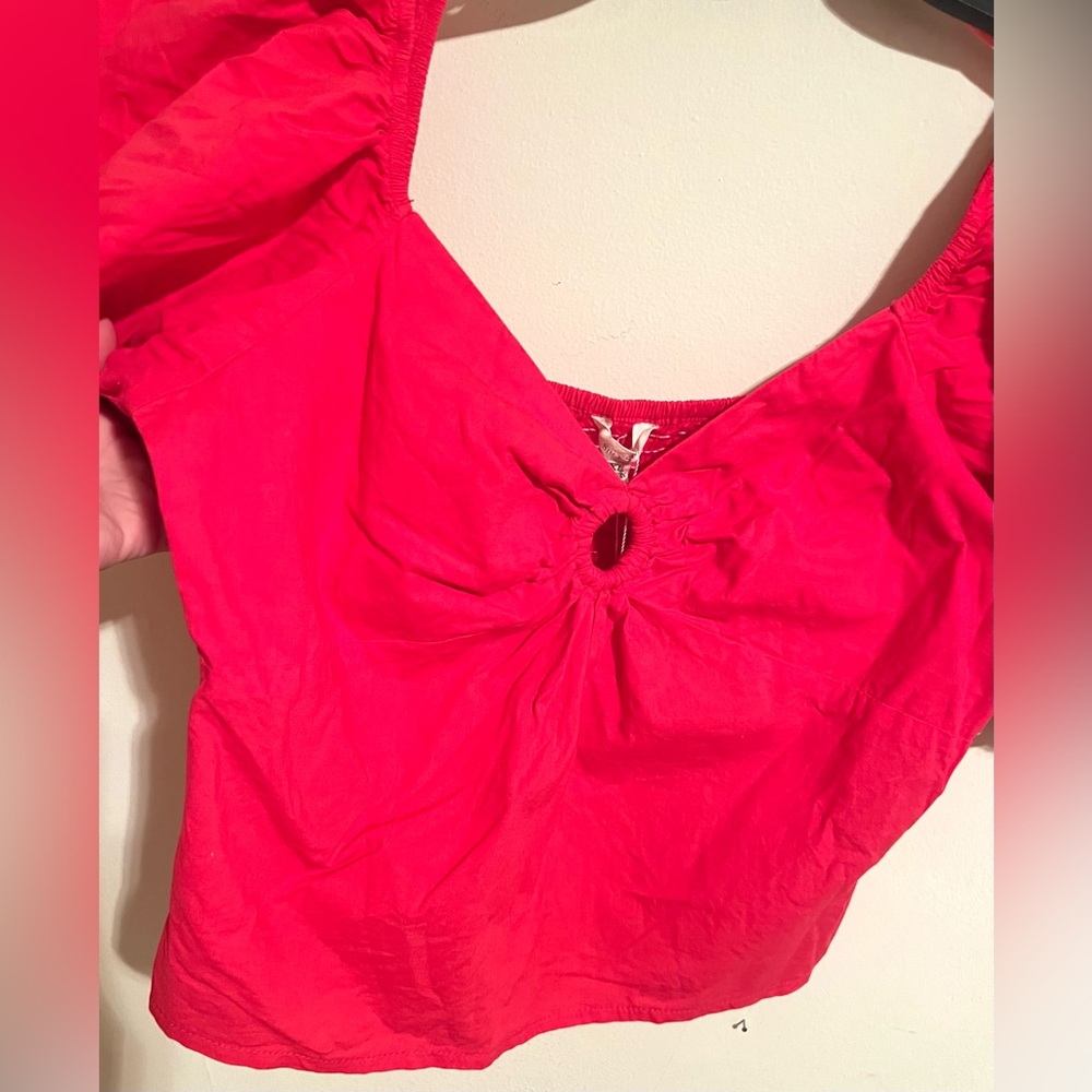 NWT Sim & Sam Women’s Pink Puff Short Sleeve Keyhole Cotton Smock Crop Top Sz XL - Picture 6 of 12